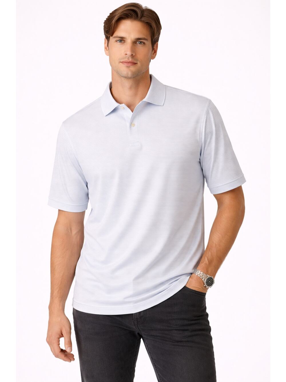 Peter Millar Men's Summer Comfort Polo Shirt White Blue Stripe Performance SZ XL